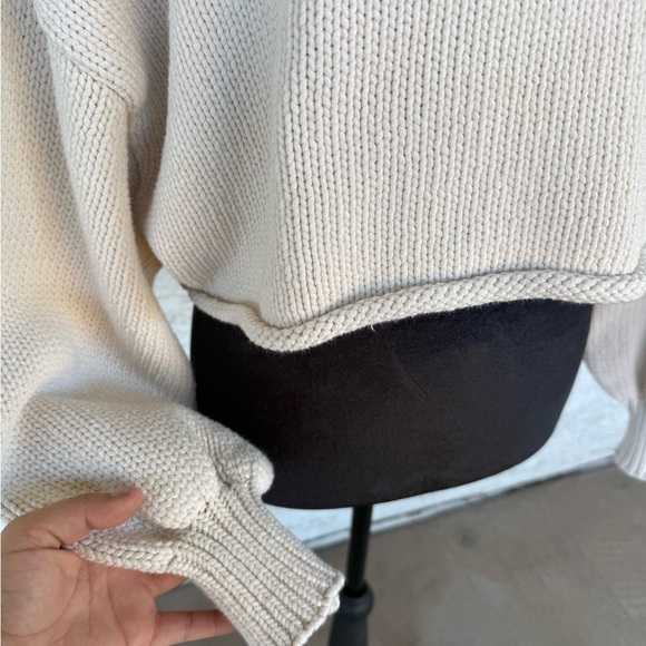 Zara Creme Cropped Knit Button-Up Women's Sweater - Picture 5 of 8